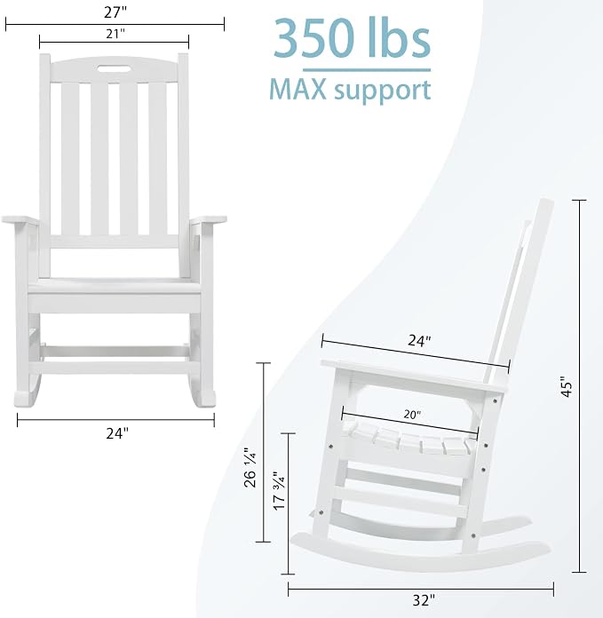 Psilvam Oversized Outdoor Rocking Chair Set of 2, Porch Rocker - Image 3