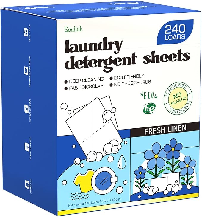 Soulink Laundry Detergent Sheets Fresh Linen Scent 240 Loads，Eco Friendly by Soulink