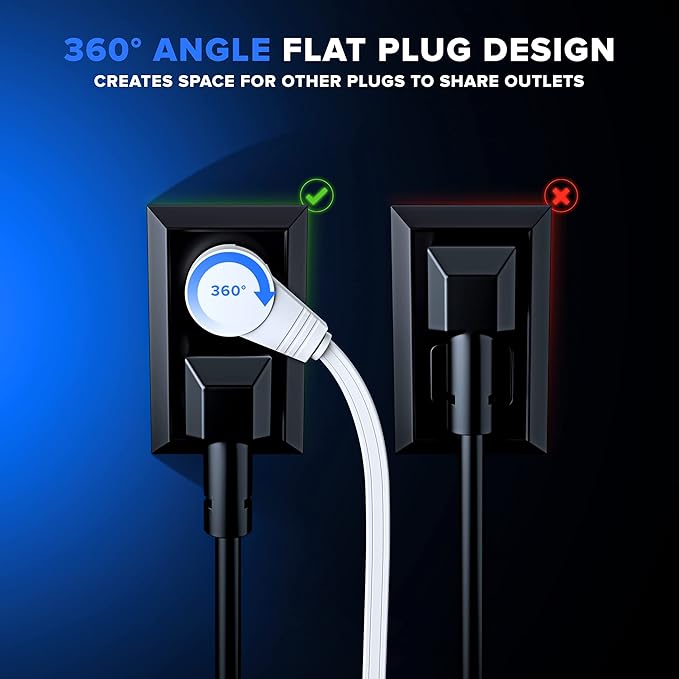 Maximm Cable 6 Ft 360° Rotating Flat Plug Extension Cord/Wire, 16 AWG Multi 3 - Image 7