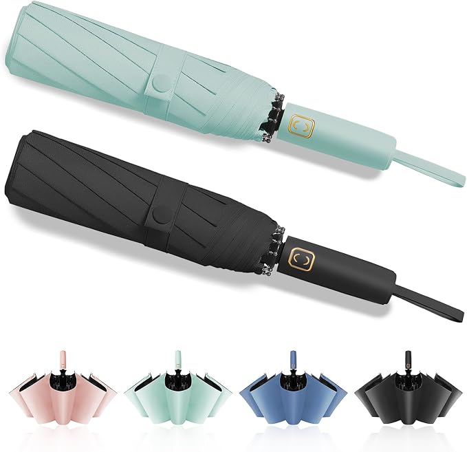 2-Pack Windproof, Waterproof, UV-Blocking Portable Travel Umbrella, Compact Sun by Fogkey