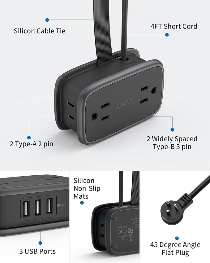 2 Pack Power Strip with USB Ports, 4 Outlets 3 USB Ports, NTONPOWER Small Power - Image 2