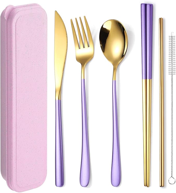 AARAINBOW 6 Pieces 18/8 Stainless Steel Flatware Set Portable Reusable Cutlery by AARAINBOW