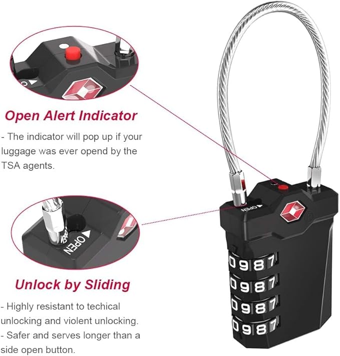 ZHEGE TSA Approved Cable Locks Flexible, Travel Lock Zipper Bag, 4 Digit - Image 4