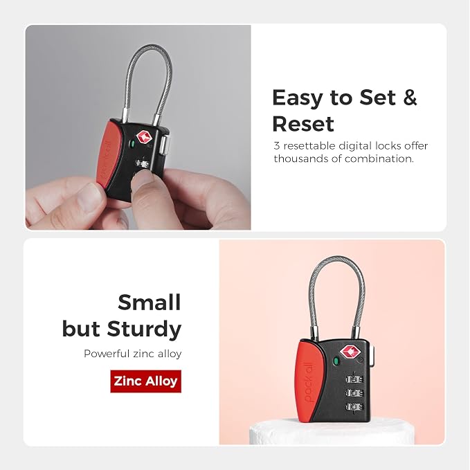 pack all TSA Approved Cable Luggage Locks, 3 Digit Combination Padlocks - Image 4