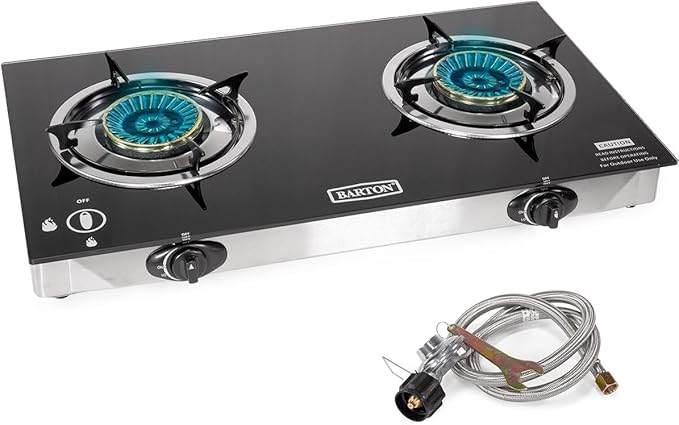 Barton Double Burner Stove w/Auto Ignition LPG Tempered Glass Outdoor Propane by XtremepowerUS
