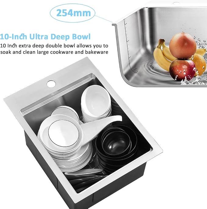 15 Inch Drop In Bar Sink Workstation-Bokaiya 15x20 Small Kitchen Outdoor Rv - Image 6