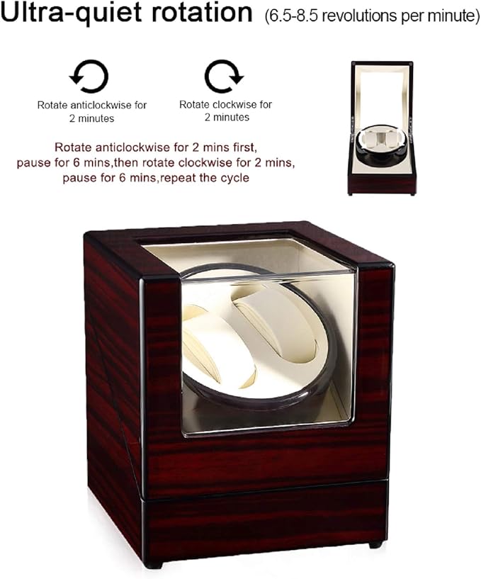 Uten Automatic Watch Winder Box Luxury Wooden Watch Storage Case, Double Watch - Image 4