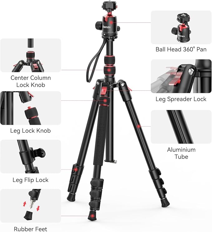 ULANZI TT31 72.4" Camera Tripod, Foldable Tripod & Monopod Aluminum w Claw - Image 8