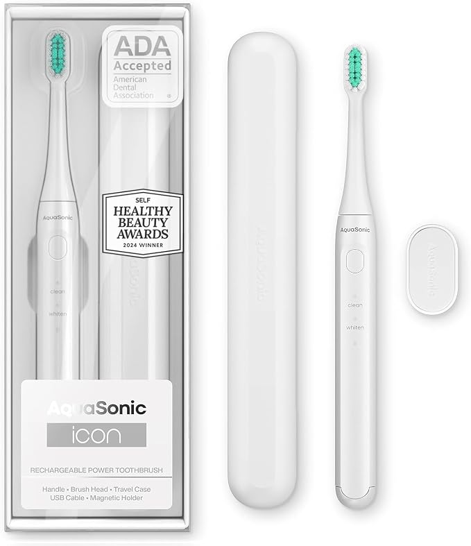 Aquasonic Icon ADA-Accepted Rechargeable Toothbrush | Magnetic Holder & Slim by AquaSonic