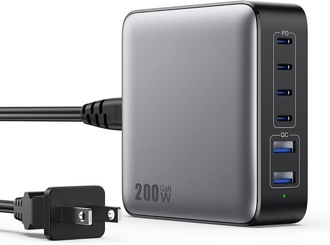 USB C Charger Block 200W GaN III 6 Port Fast Charging Station Hub, PD 65W USB C by GKUTW