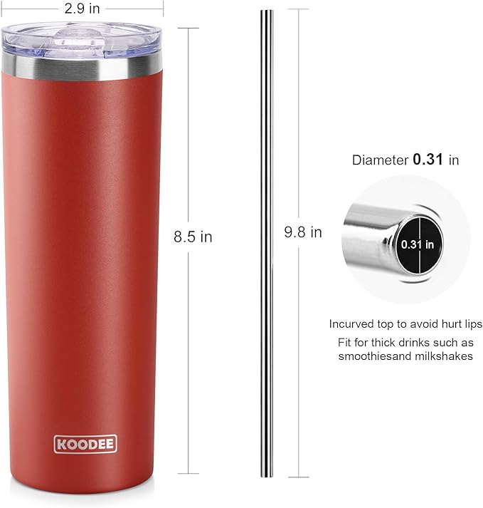 koodee Skinny Tumbler-20 oz Stainless Steel Iced Coffee Tumbler - Image 4
