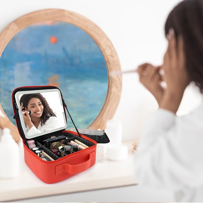 Travel Makeup Bag with LED Mirror Travel Makeup Organizer with 3 Lighted - Image 9