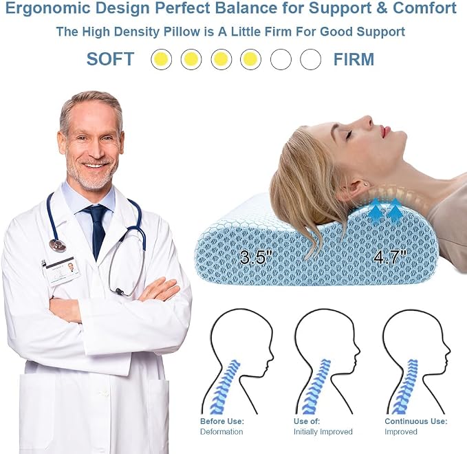 Anvo Memory Foam Pillow, Neck Contour Cervical Orthopedic Bed Pillow - Image 2