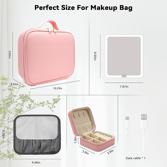 Travel Makeup Bag with LED Mirror with 3 Lighted Settings, Adjustable Dividers - Image 8