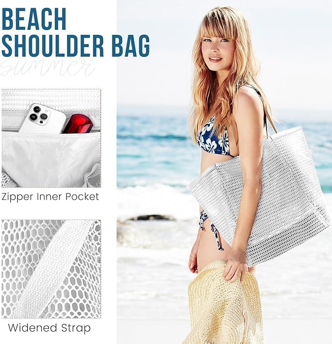 Beach Bags for Women, Foldable Mesh Tote Bag - Image 7