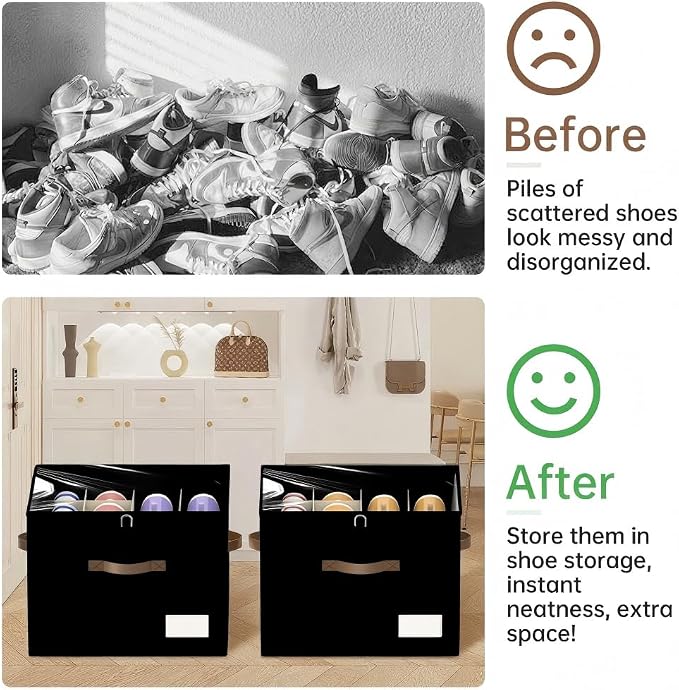 3 Pack Shoe Organizer for Closet, Foldable Shoe Storage Containers, Fits up to - Image 4