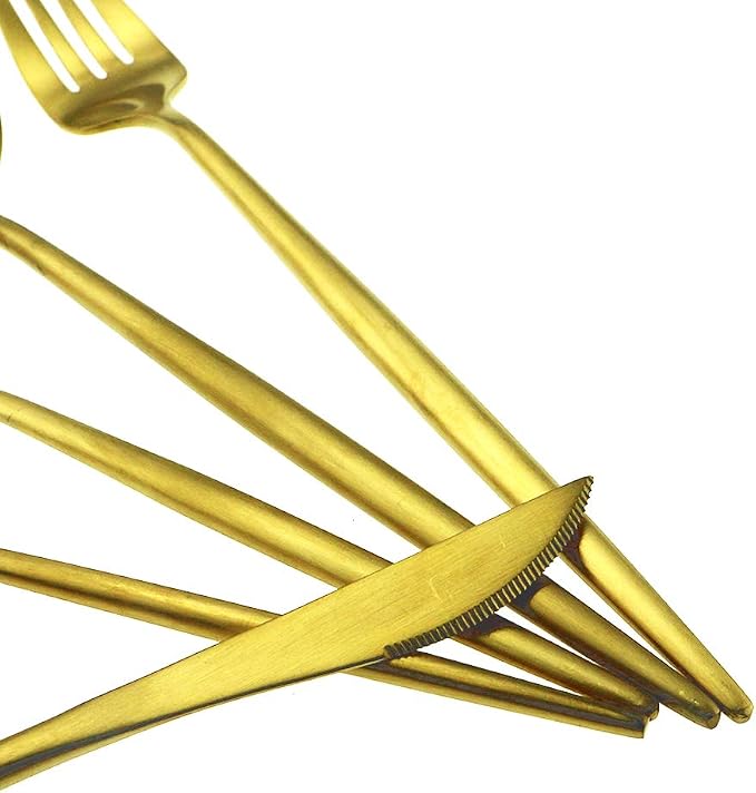 Gugrida 5-Piece 18/10 Stainless Steel Matte Gold Flatware Set - Image 5