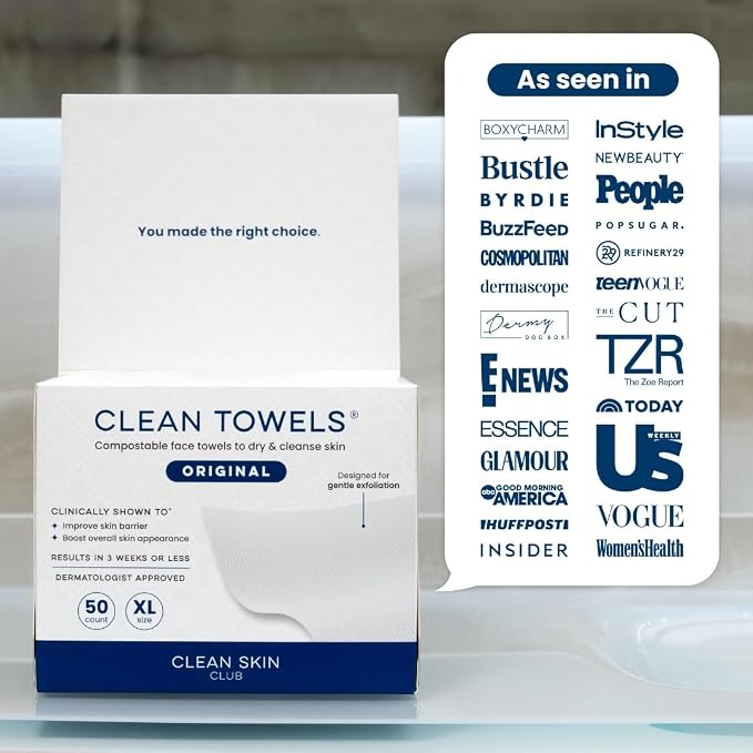 Clean Skin Club Clean Towels XL®, 100% USDA Biobased Face Towel, Disposable - Image 11