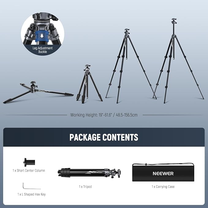 NEEWER LITETRIP LT07 61" Aluminum Travel Tripod Stand - Image 8