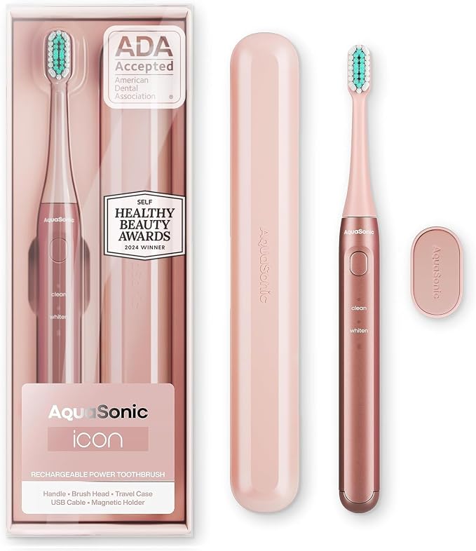 Aquasonic Icon ADA-Accepted Rechargeable Toothbrush | Magnetic Holder & Slim by AquaSonic