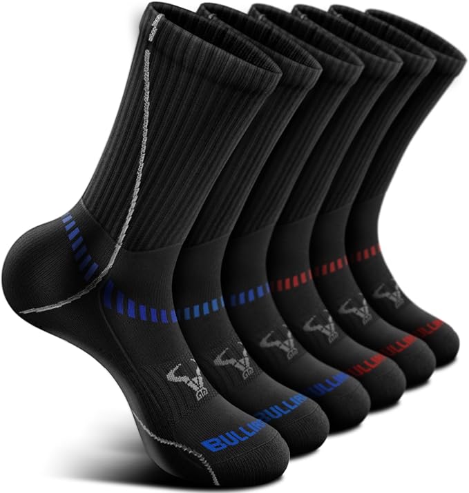BULLIANT Compression Socks for Men 6Pairs, Athletic Crew Socks Cushioned For by BULLIANT