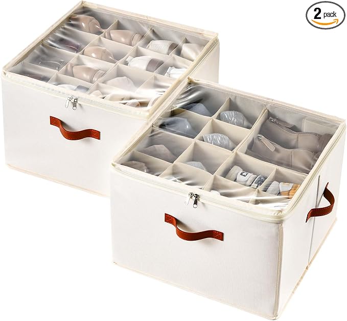 Shoe Organizer for Closet, 2 Pack Foldable Shoe Storage Containers, Fits up to by INSTY