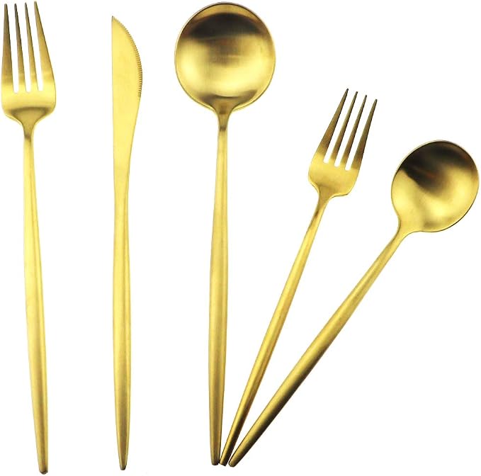 Gugrida 5-Piece 18/10 Stainless Steel Matte Gold Flatware Set - Image 7
