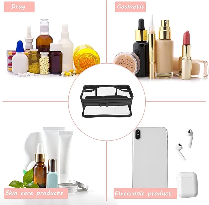 Black Transparent Cosmetic Bag Waterproof Handbag Portable Travel Work Make Up - Image 7