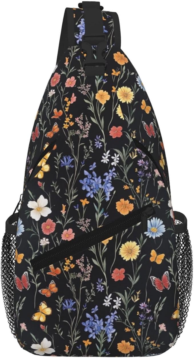 SUPLUCHOM Sling Bag Vintage Botanical Flower Wildflower Hiking Daypack by SUPLUCHOM