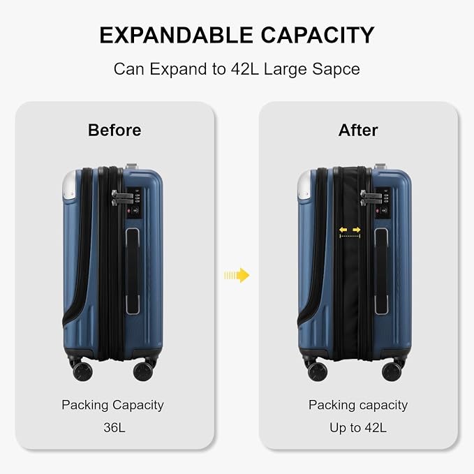 LEVEL8 Grace Carry On Luggage Airline Approved, 20 Inch Expandable Hardside - Image 4