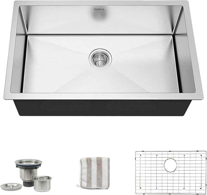 TORVA 28-Inch Undermount Kitchen Sink, Premium 304 Stainless Steel Bar Sink by TORVA