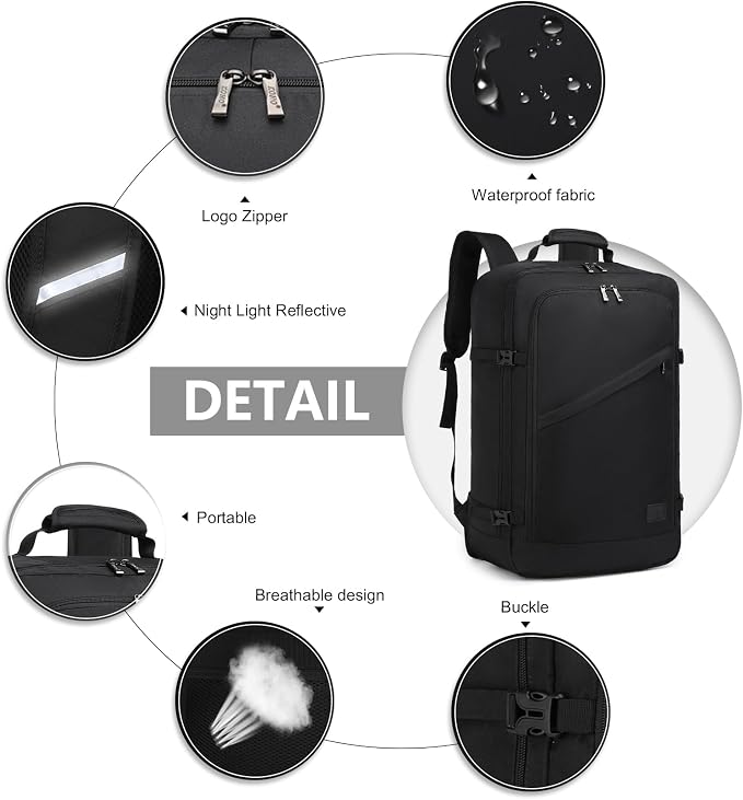 Kono Carry on Backpack, Waterproof Lightweight Daypack - Image 3