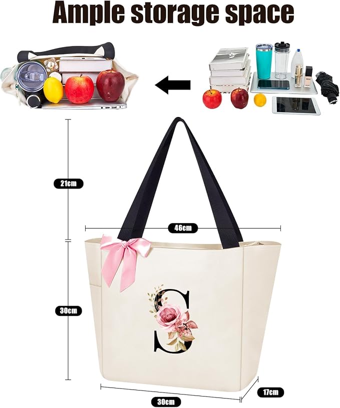 Vavabox Tote Bag, A-Z Initial Monogrammed Waterproof Tote Bag, Bridesmaid Gifts - Image 2