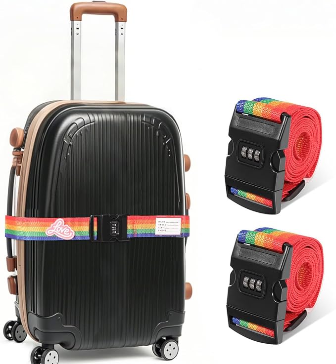 Adjustable Luggage Straps with Combination Lock – 4 Pack Bright Colors by SpiralScgv