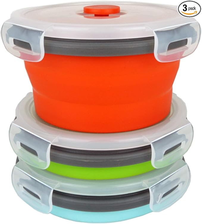 Ecomorning 3Piece Round Collapsible Lunch Container Silicone Food Storage by CCyanzi