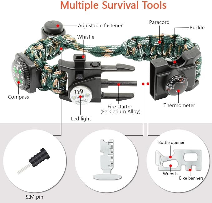 20 in 1 Survival Paracord Bracelet Adjustable Gear Kit - Image 2