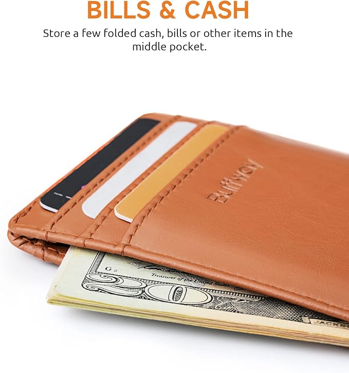 Buffway Mens Slim Wallet, Minimalist Thin Front Pocket Leather Credit Card - Image 5