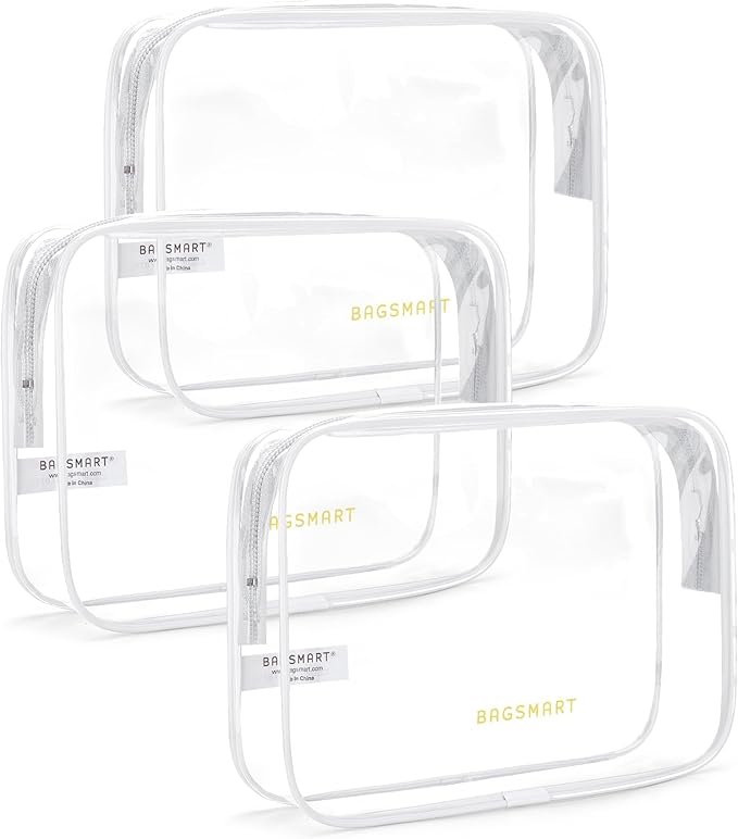 BAGSMART Clear Toiletry Bag, 3 Packs TSA Approved Water Resistant Quart Size by BAGSMART