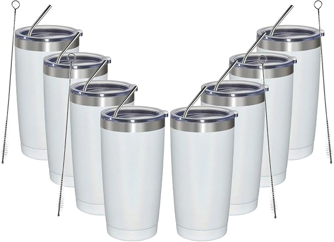 MEWAY 20oz Tumbler 8 Pack Double Wall Vacuum Insulated Travel Glitter Mug Bulk by MEWAY
