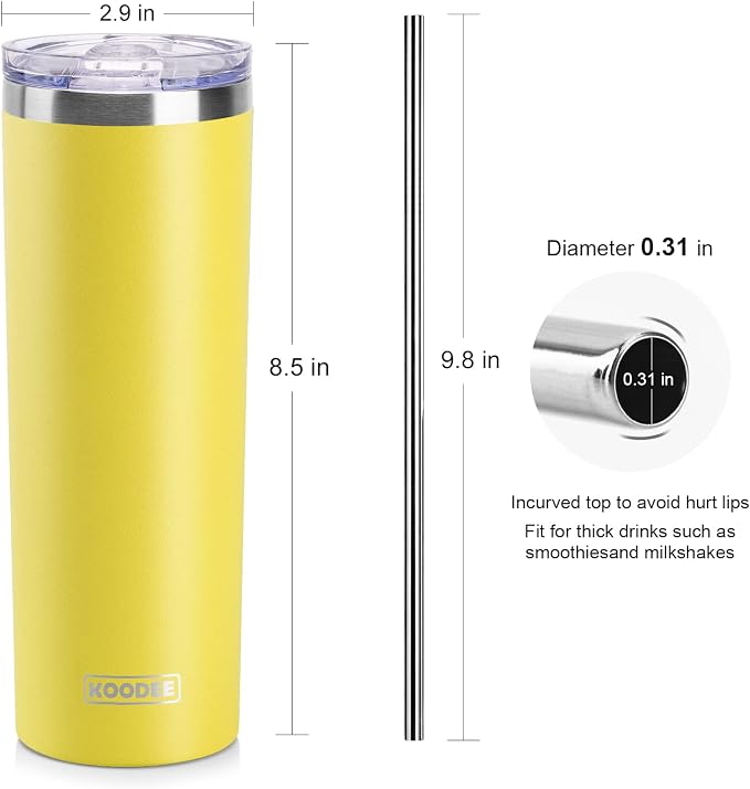 koodee 20 oz Tumbler with Lid and Straw -4 Pack Insulated Skinny Tumblers - Image 5