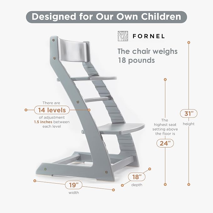 FORNEL Grey Wooden High Chair for Toddlers | The Grow-with-Me Adjustable Chair - Image 2