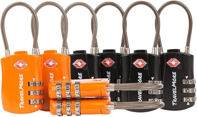 8 Pack TSA Approved Travel Combination Cable Luggage Locks by TravelMore