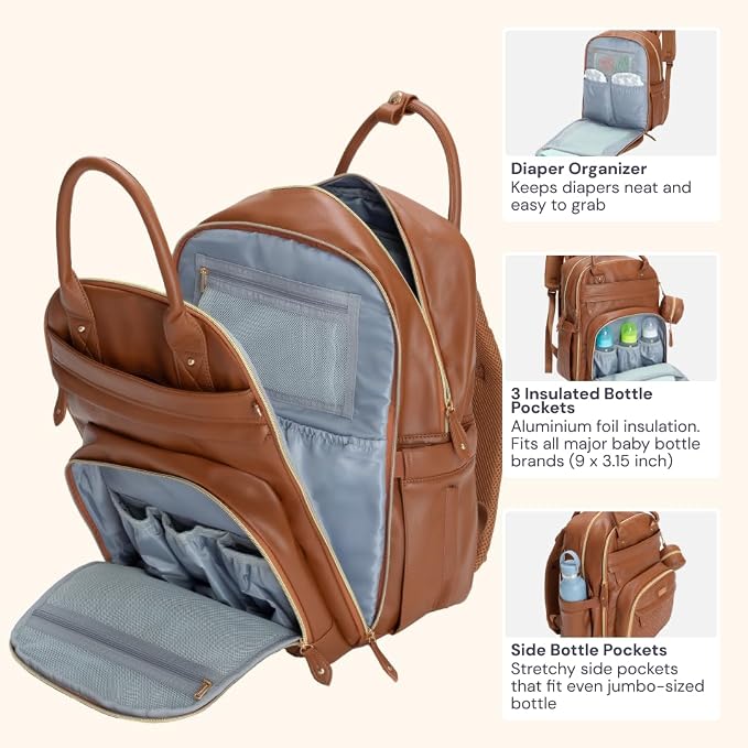 BabbleRoo Leather Diaper Bag Backpack - Image 5