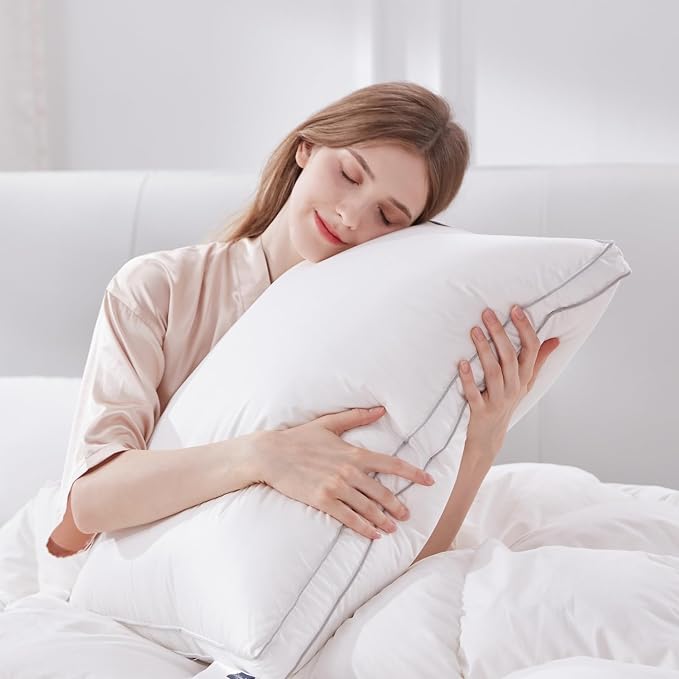 Globon Luxury Feather Down Pillow King Size, Medium Firm Gusseted Bed Pillows by Globon