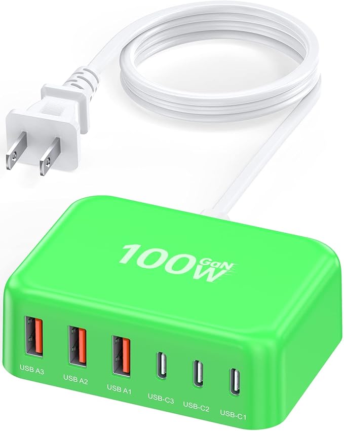 USB C Charger Block, 100W GaN 6 Port PD USB C QC USB A Wall Charger Adapter by BOVICAS