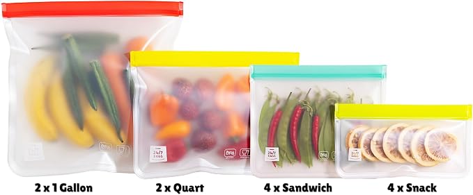 12 Pack Variety Reusable Food Storage Bags, Food Grade Silicone PEVA Material - Image 2