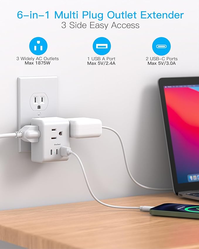 Multi Plug Outlet Extender, Power Strip Non Surge Protector Electric Outlet - Image 2