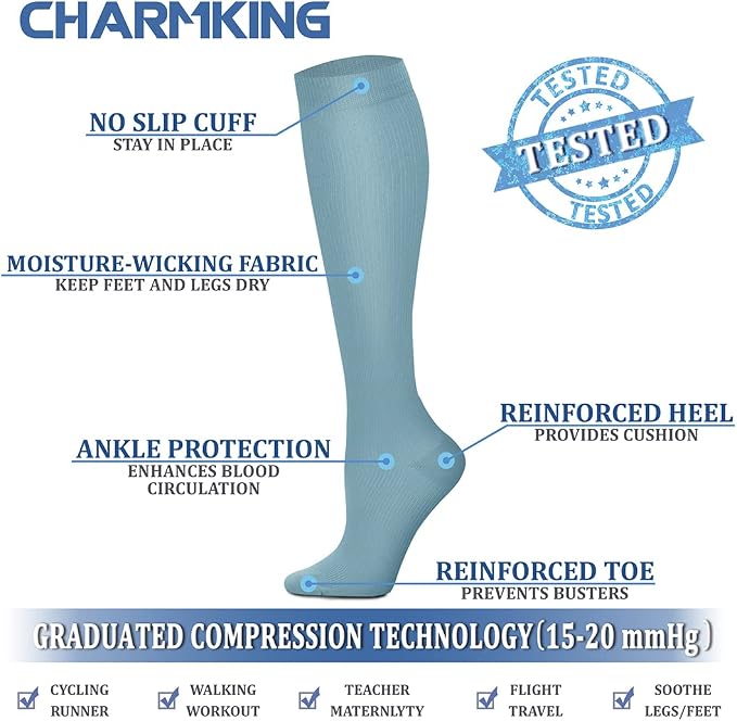 CHARMKING Compression Socks for Women & Men Circulation 15-20 mmHg is Best - Image 5