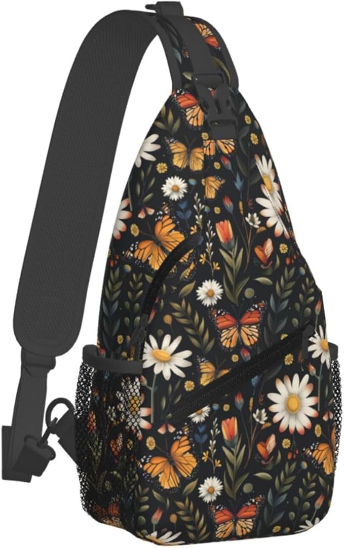 SUPLUCHOM Sling Bag Vintage Butterfly Daisy Leaf Hiking Daypack Crossbody by SUPLUCHOM
