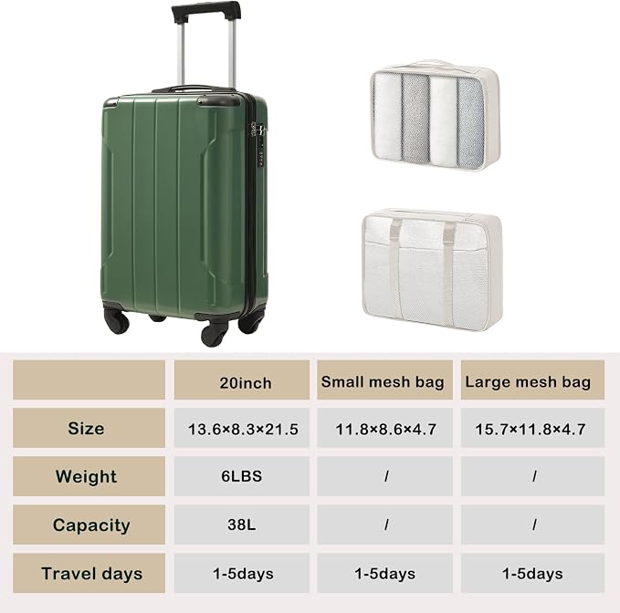Merax Carry on Luggage Set, 20 Inch Hardshell ABS Suitcase - Image 7